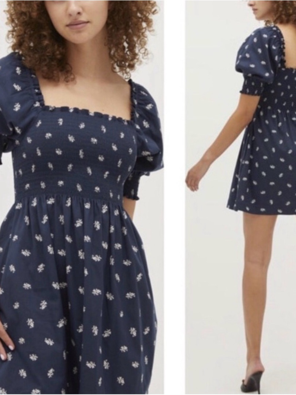 Hill House Navy Floral Smocked Puff Sleeve Dress Size S